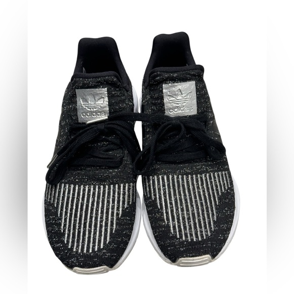 Women’s Adidias Swift Run Core Black,White & Metallic Silver Knit Sneakers: 6 - Picture 2 of 9